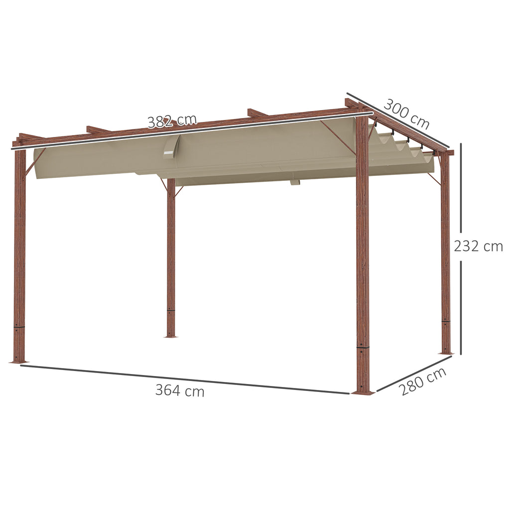 Outsunny 3 x 4 m Garten-Pergola, Verstellbares Terrassendach, Aluminium-Rahmen, UPF30+ Sonnenschutz, Naturholz