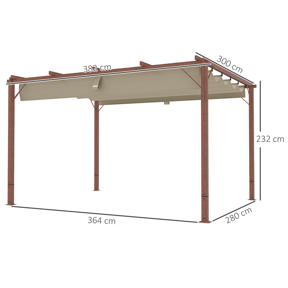 Outsunny 3 x 4 m Garten-Pergola, Verstellbares Terrassendach, Aluminium-Rahmen, UPF30+ Sonnenschutz, Naturholz