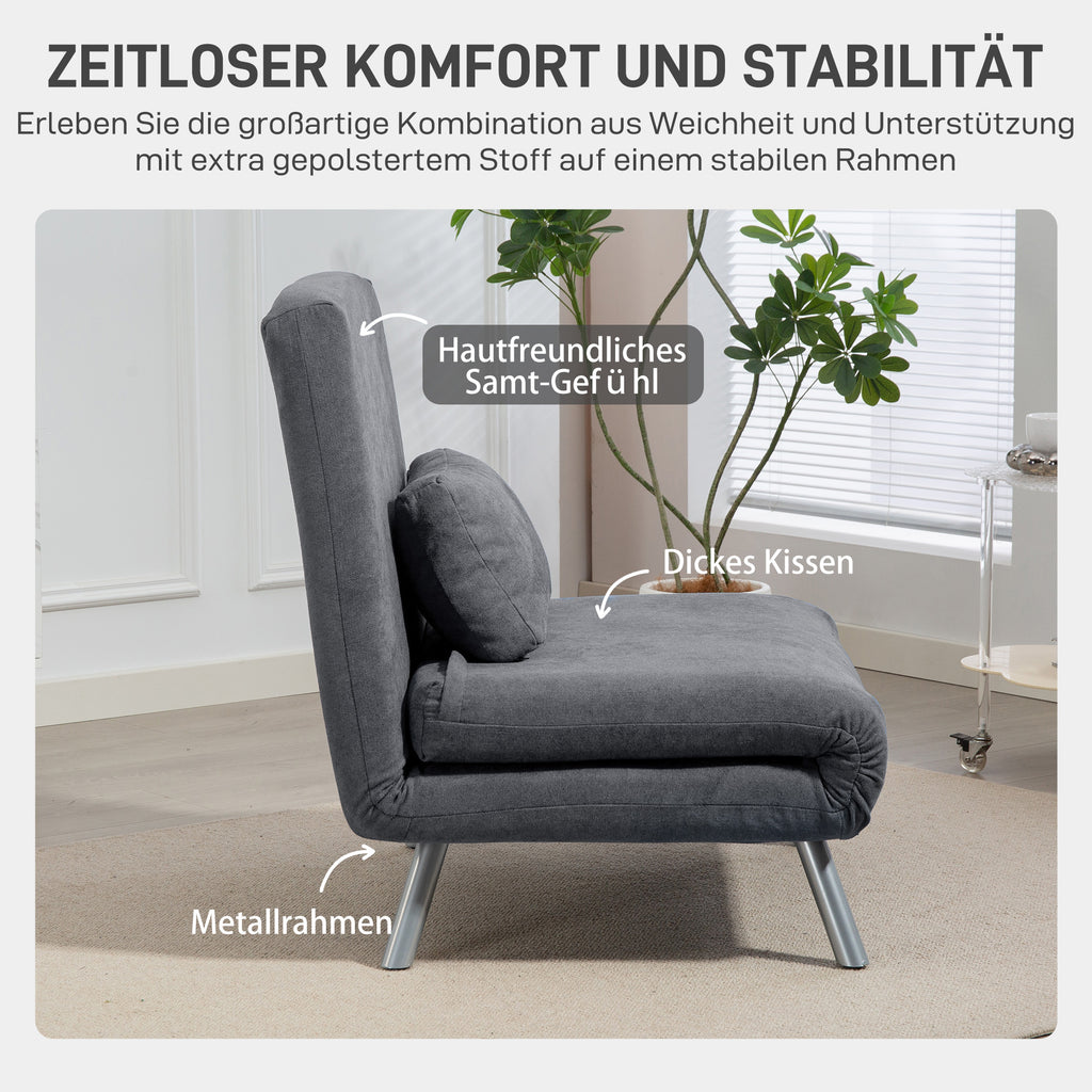 HOMCOM Polstersessel mit Bettfunktion, 2-in-1 Design, Schlafsessel, Gästebett, Stoffbezug, mit Kissen, Dunkelgrau