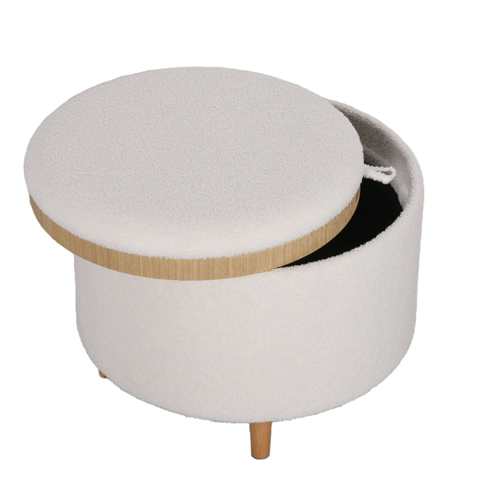 HOMCOM Hocker Polsterhocker, Teddyfleece, versteckter Stauraum, umkehrbarer Deckel, 56 cm x 56 cm x 42 cm, Weiß
