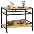 Outsunny Servierwagen im Industrie-Design, wetterbeständig, 3 Haken, 1 Regal,107 cm x 65 cm x 80 cm, Schwarz +Natur