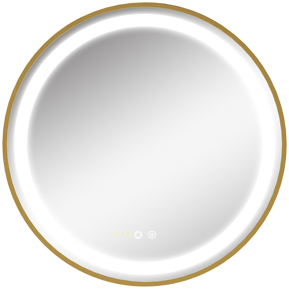 kleankin Runder Spiegel mit LED-Beleuchtung, Uhrzeitanzeige, Memoryfunktion, Gold + Silber