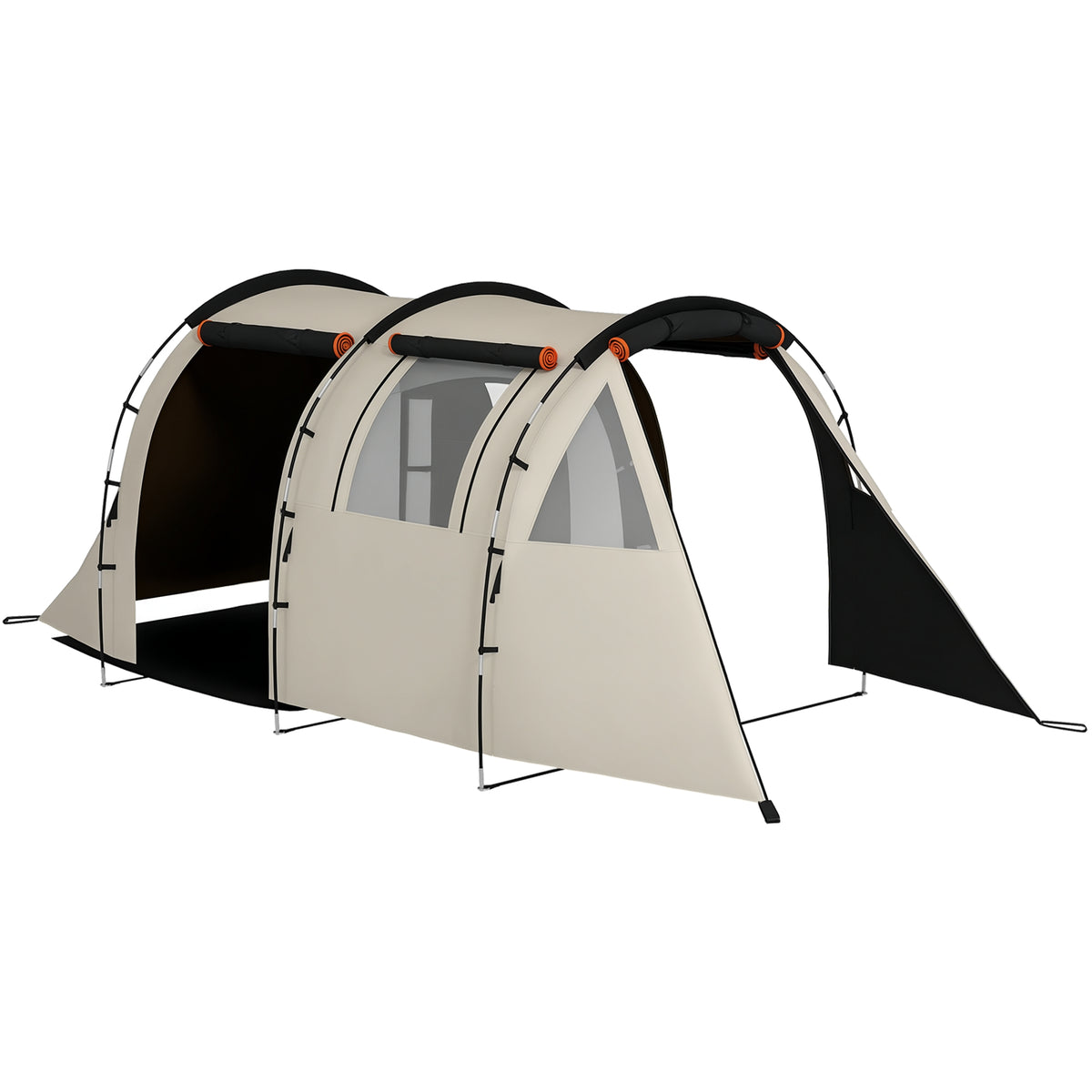 Outsunny Campingzelt für 4-5 Pers., abdunkelbare Fenster, wasserdicht, 180H x 460L x 230B cm, Khaki/Orange