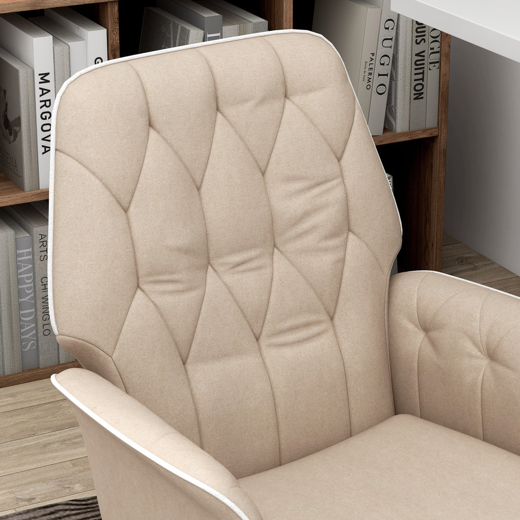 Vinsetto Bürostuhl mit Wippfunktion Drehstuhl Home-Office-Stuhl höhenverstellbarer Schreibtischstuhl Computerstuhl Arbeitsstuhl mit Armen 360°-Drehräder Schaumstoff Beige 66 x 69 x 89,5-97 cm