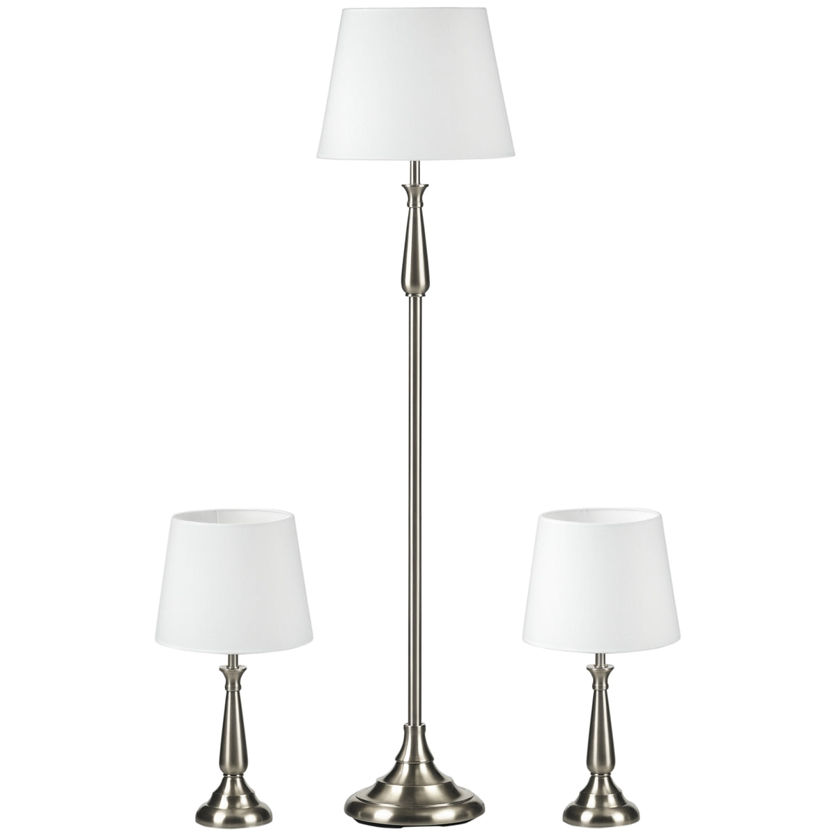 HOMCOM 3-teiliges Lampenset im Vintage-Design, 2 Tischleuchten, 1 Stehleuchte, 35,5 cm x 35,5 cm x 146 cm, Silber + Weiß
