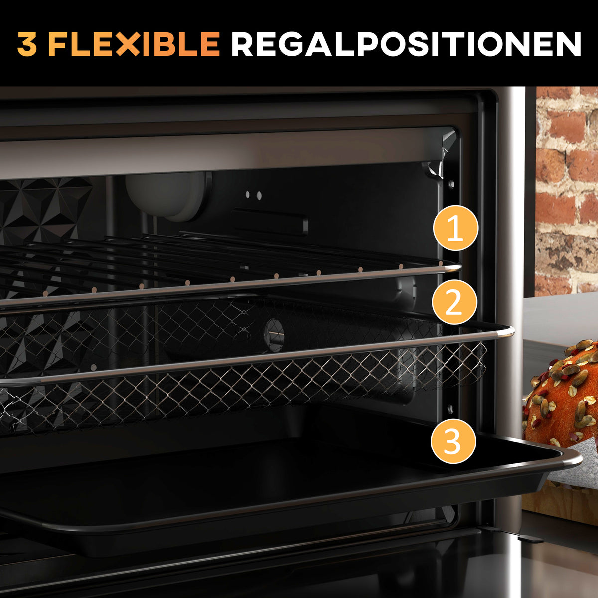 HOMCOM Minibackofen, Heißluftfritteuse, 40-220° C, 12 Programme, Zubehör, Schwarz