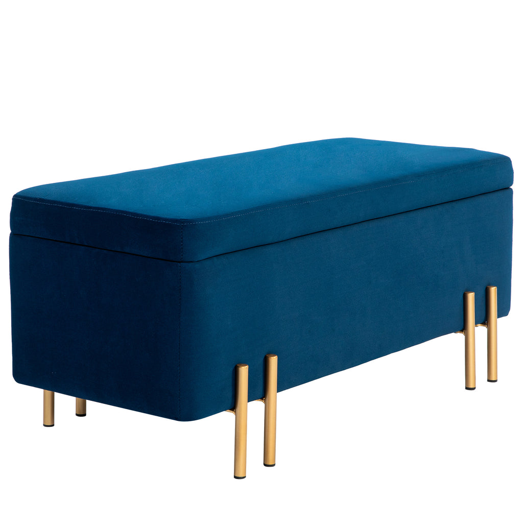 HOMCOM Sitzbank, Polsterbank mit Stauraum, Metall, Kautschukholz, Schaumstoff, 100 x 40 x 42 cm, Dunkelblau