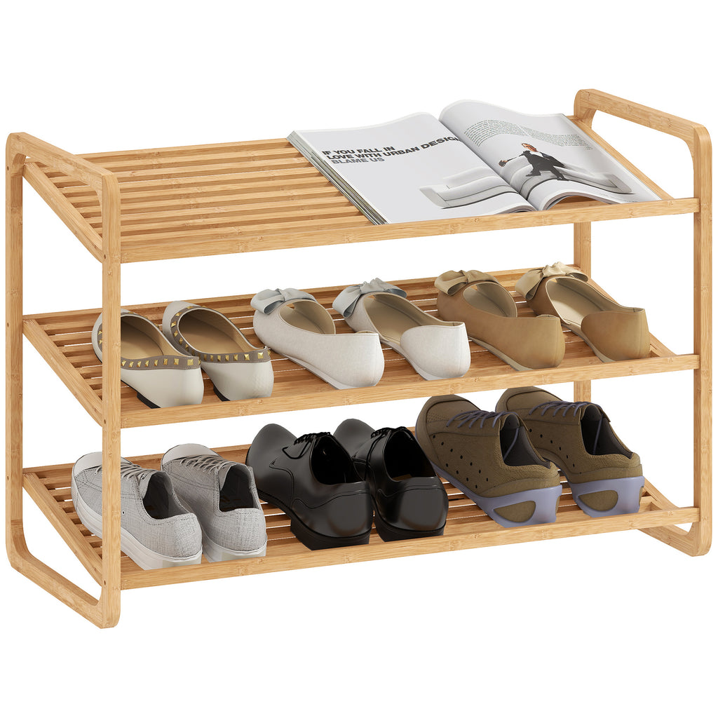 HOMCOM Bambusregal, Schuhregal, Flurregal, 3-stufiges Design, 30 kg Belastbarkeit, Holz