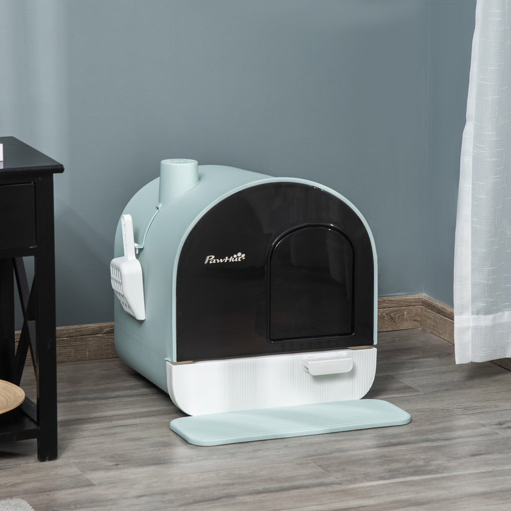 PawHut Katzentoilette Katzenklo mit Deckel Streuschaufel Streufangmatte Grün 43 x 44 x 47cm