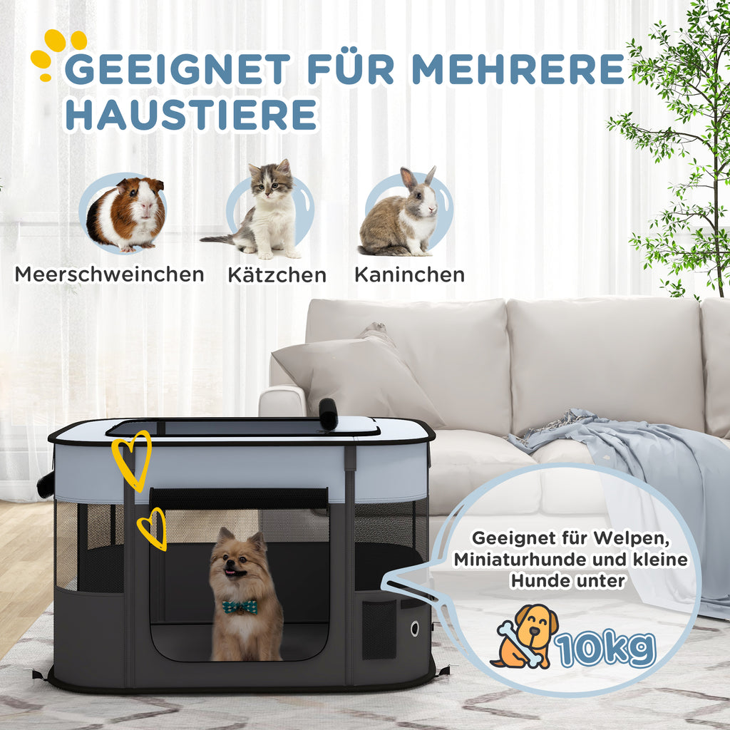 PawHut Spielgehege für Haustiere, faltbar, mit Aufbewahrungstasche, für Welpen und Kätzchen, drinnen und draußen, Grau