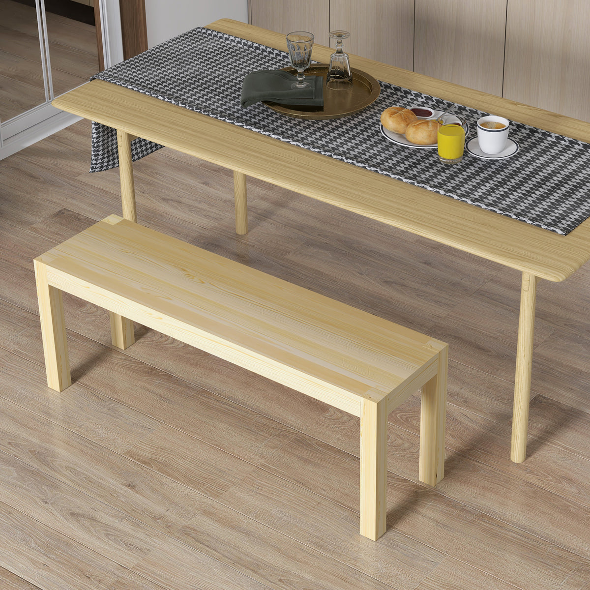 HOMCOM Sitzbank Holzbank Küchenbank, Massivholz, 3-Sitzerbank, 120 cm x 33 cm x 45 cm, Natur