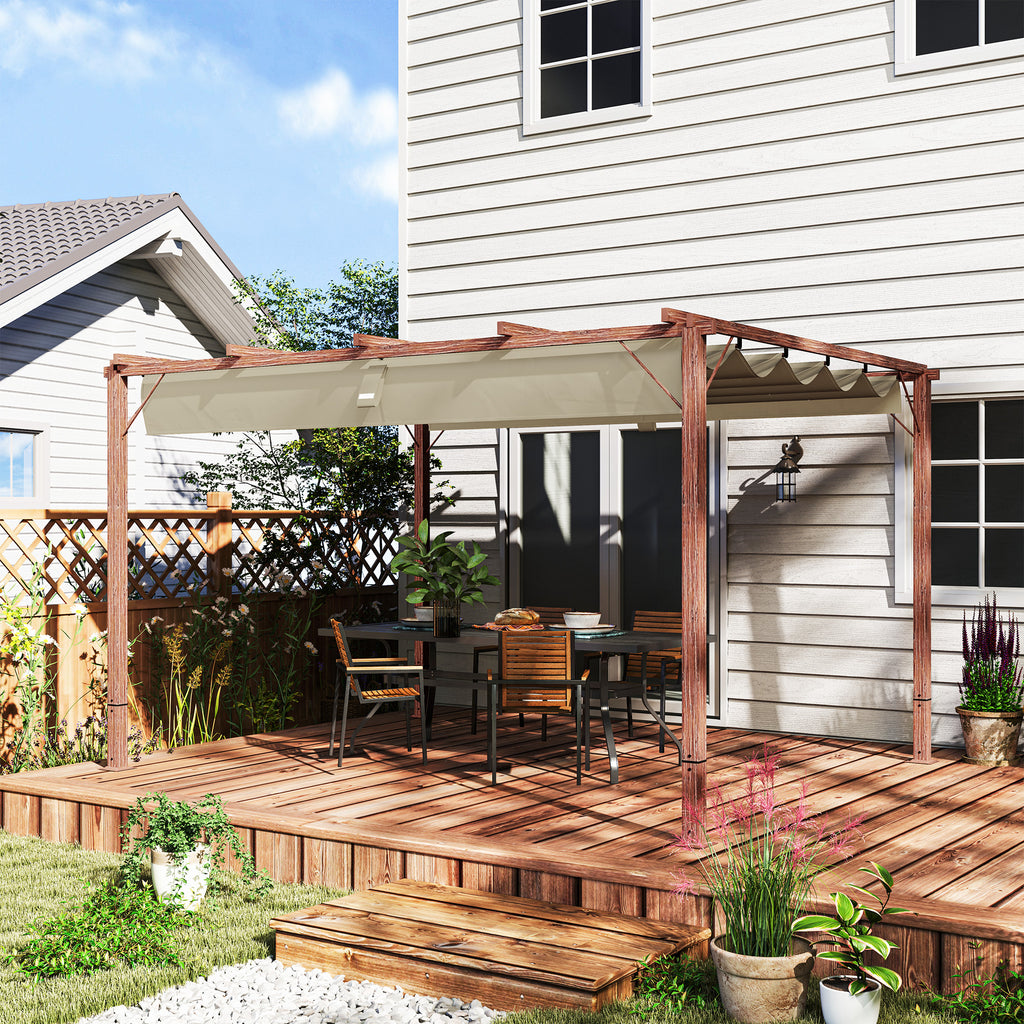 Outsunny 3 x 4 m Garten-Pergola, Verstellbares Terrassendach, Aluminium-Rahmen, UPF30+ Sonnenschutz, Naturholz