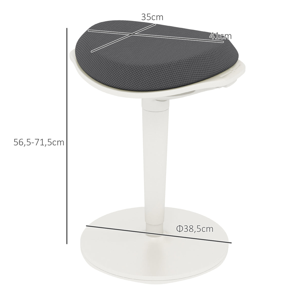 HOMCOM Pendelhocker, ergonomisch, höhenverstellbar, bis 120 kg, 42,5x35,5x56,5-71,5cm, Grau