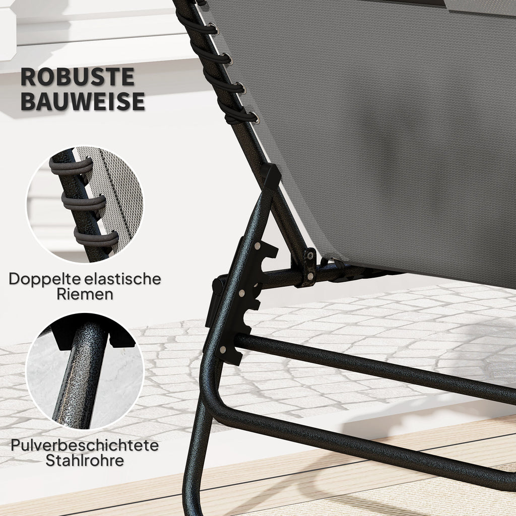 Outsunny Liegestuhl, Sonnenliege mit Polsterung und Seitentasche, Gartenliege, Pool-Liege, Polsterliege, Grau