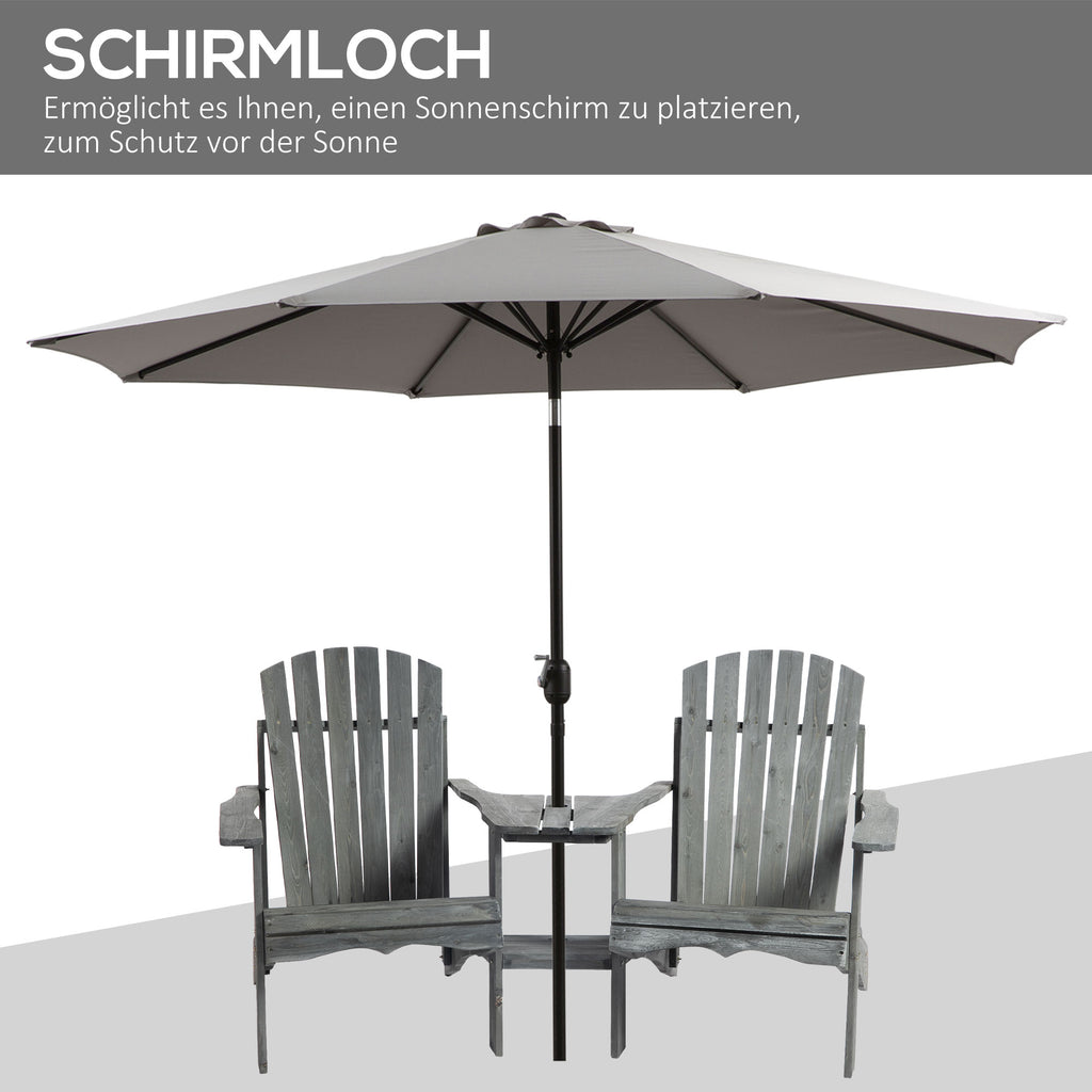Outsunny Adirondack Gartenstuhl mit Tisch und Schirmloch 2 Sitzer Gartensessel Sitzgruppe Gartenmöbel für Balkon Massivholz Grau 178 x 87 x 92 cm