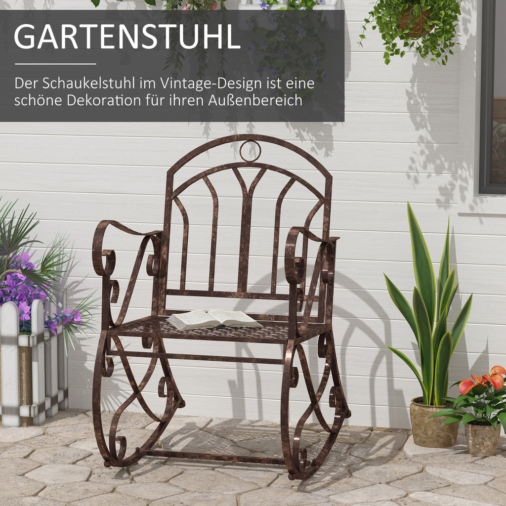 Outsunny Schaukelstuhl Gartenstuhl, Vintage-Design, 61cm x 79cm x 90cm, Braun + Schwarz
