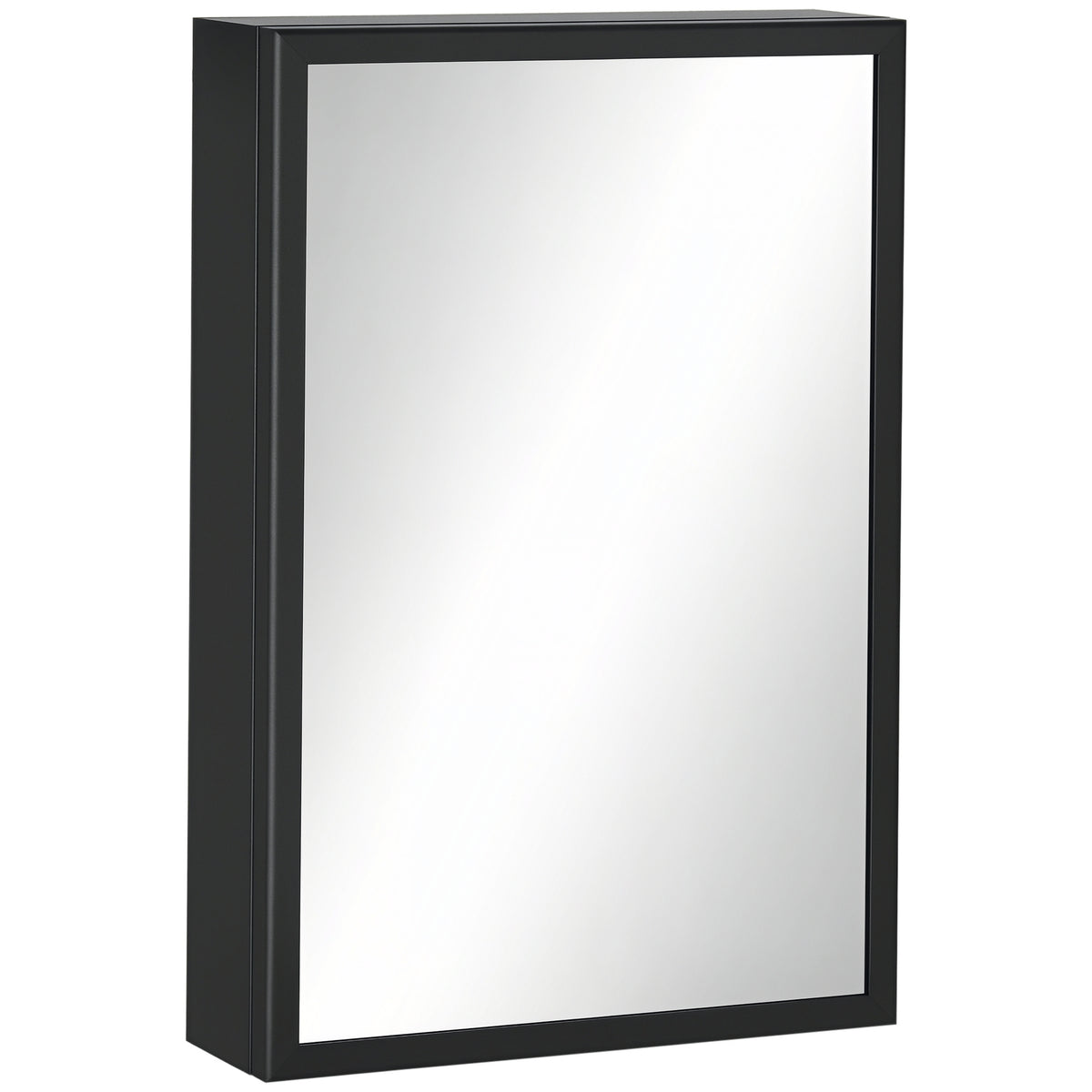 kleankin Spiegelschrank, Badschrank, 3 Regalfächer, Edelstahl, 40x12x60cm, Schwarz