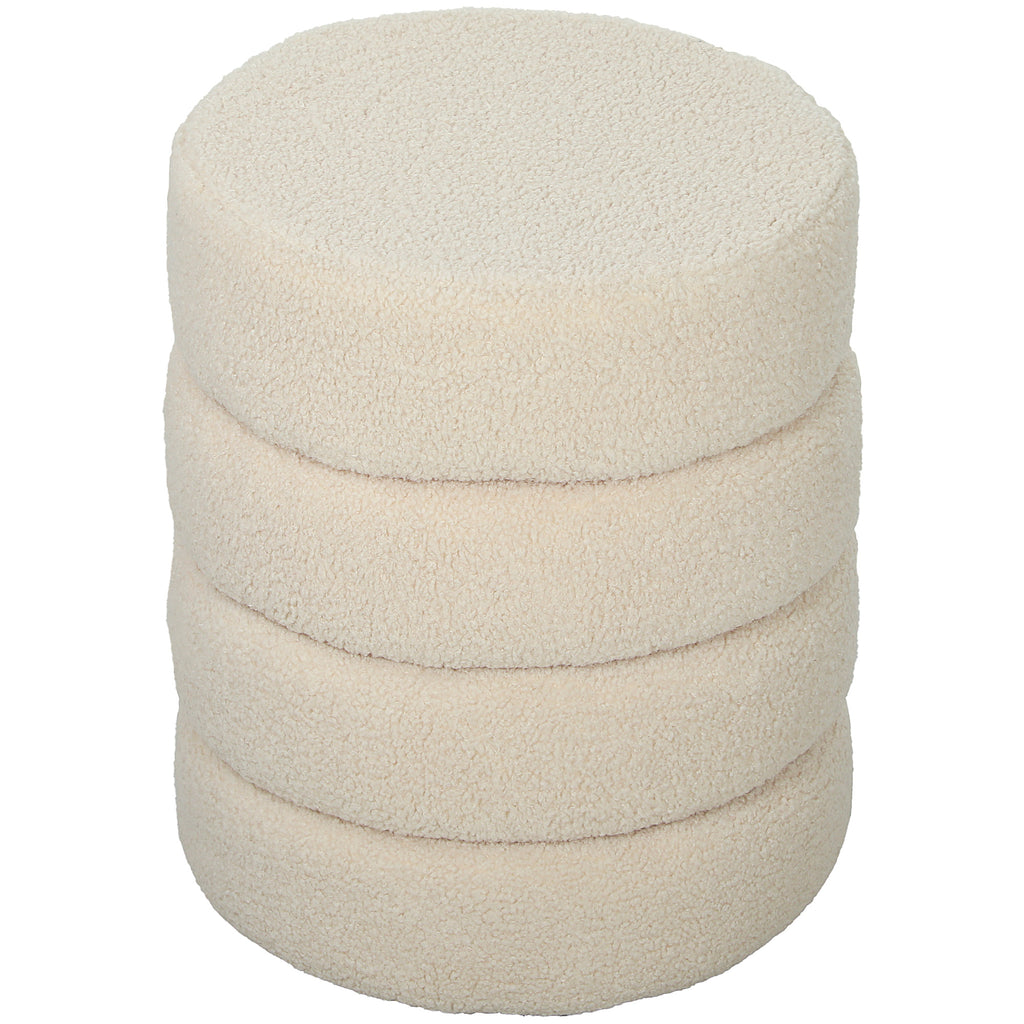 HOMCOM Hocker, rund, Teddyfleece, Metallgestell, bis 120kg, Φ40x45H cm, Beige