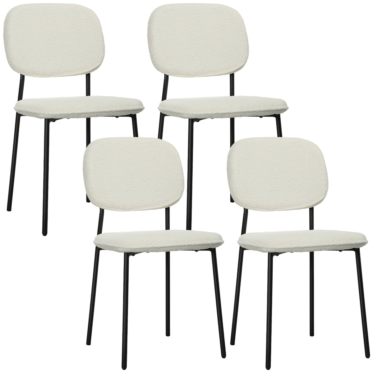HOMCOM 4er-Set Esszimmerstühle, weicher Stoffbezug, Stahlbeine, armloses Design, Weiß