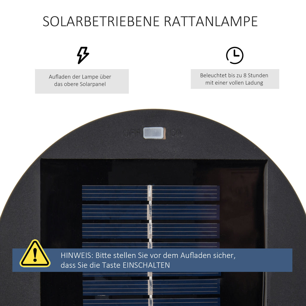 Outsunny Gartenleuchte, Außenlampe, solarbetrieben, 8 Stunden Betrieb, Automatikmodus, Rattanoptik, 21,5 x 21,5 x 61 cm