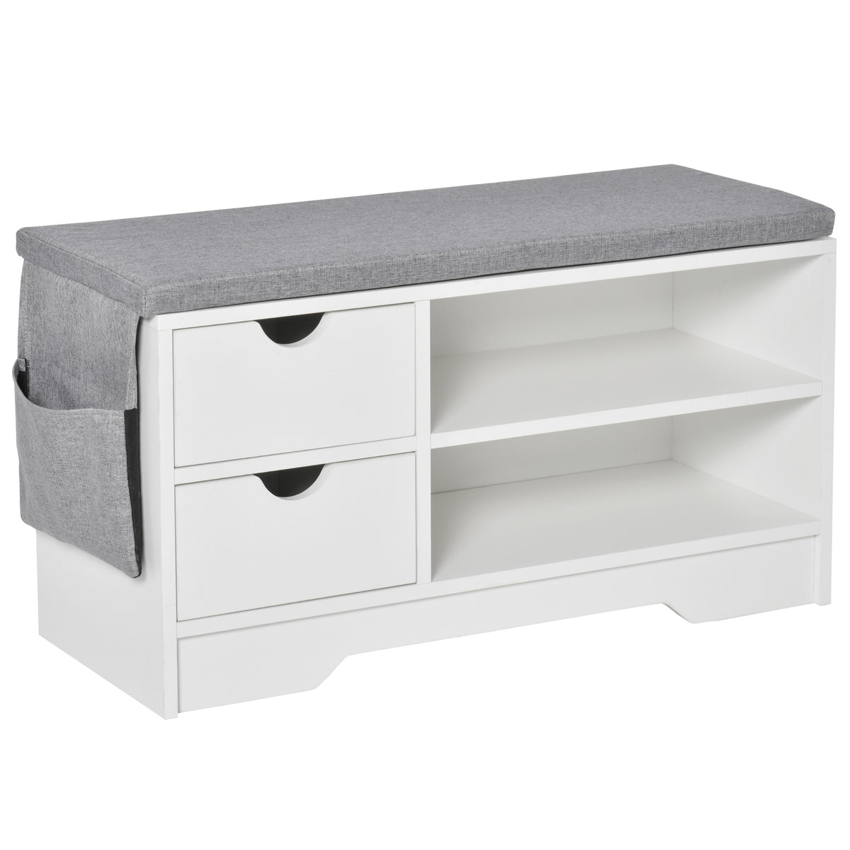 HOMCOM Schuhbank und Schuhschrank mit Sitzkissen Grau 2 Regale und 2 Schubladen MDF 80,5 x 30,5 x 43,5 cm Grau und Weiß