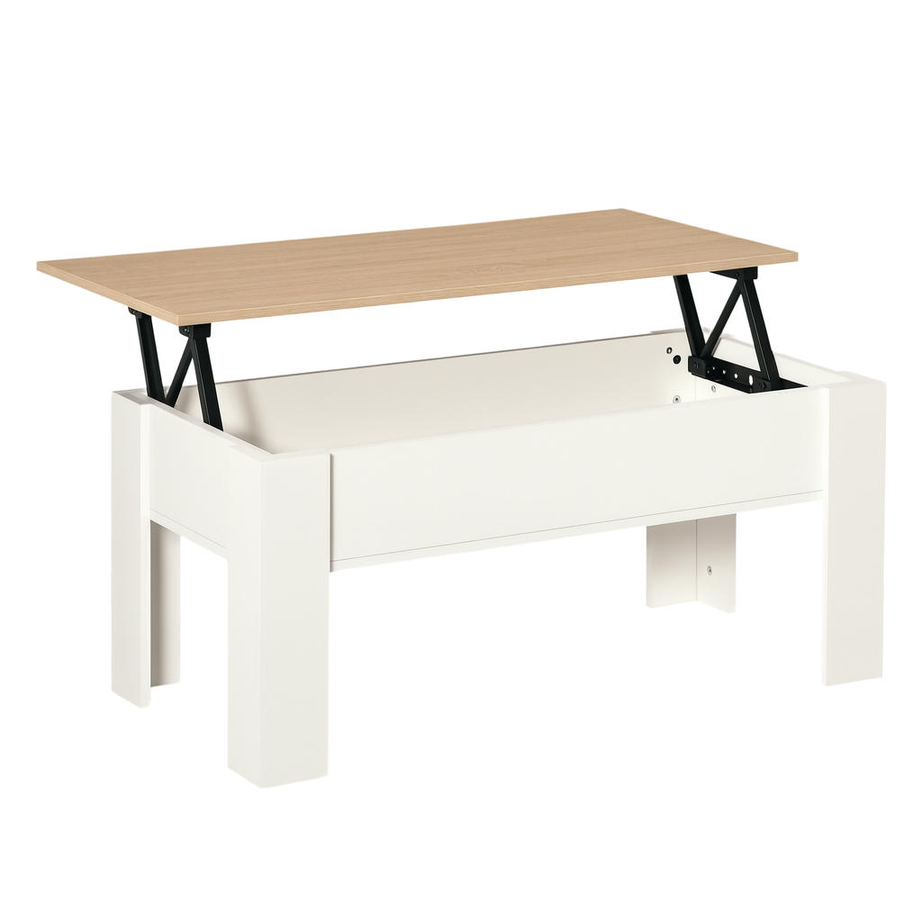HOMCOM Höhenverstellbarer Couchtisch, Wohnzimmertisch mit verborgenem Stauraum, moderner Stil, für Wohnzimmer, Büro, 100x50x45cm, weiß