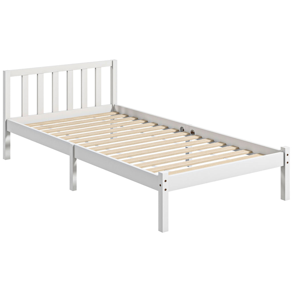 HOMCOM Einzelbettgestell, Kopfteil & Lattenrost, 26cm Freiraum unter Bett, Kiefernholz, 208x96x70 cm, Weiß