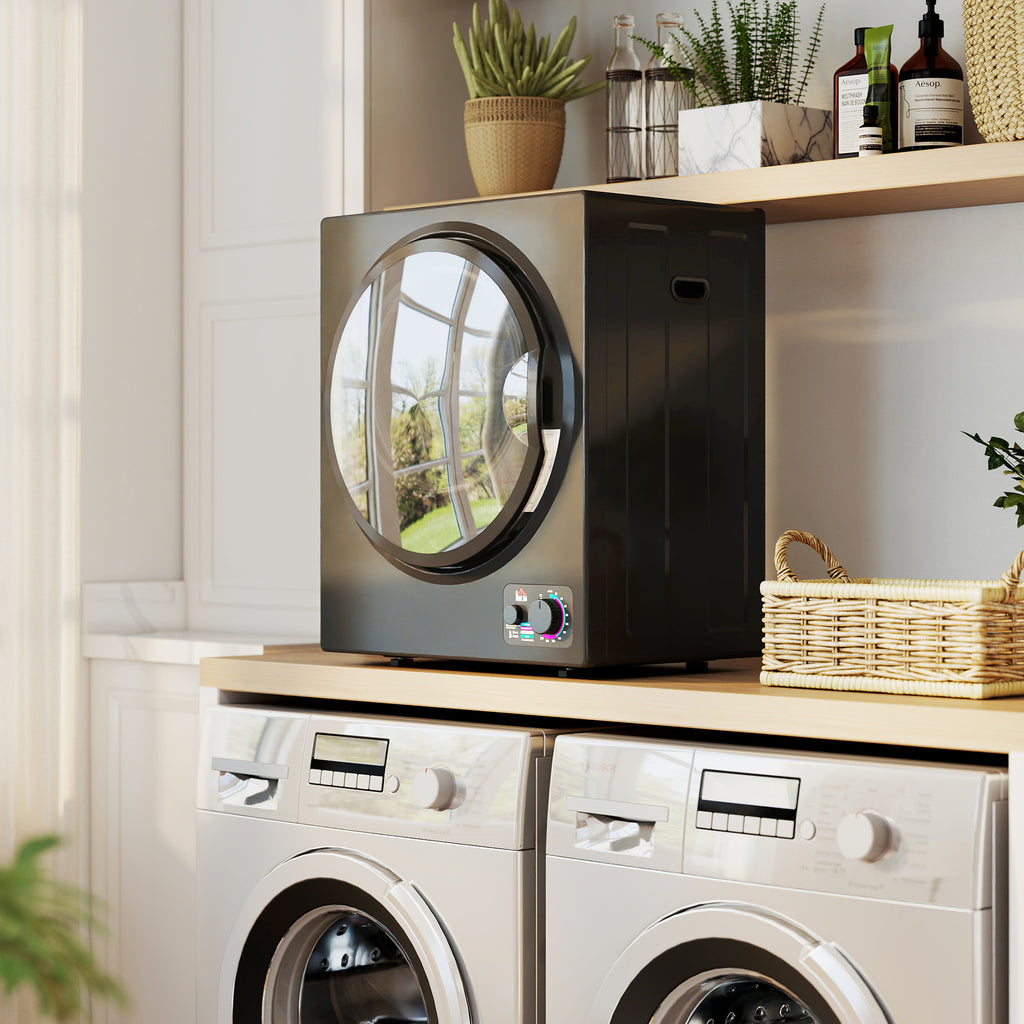 HOMCOM Tragbarer elektrischer Wäschetrockner 850W, Kapazität 33L, 4 Betriebsmodi, Edelstahl, 49 x 40,5 x 60 cm, Schwarz