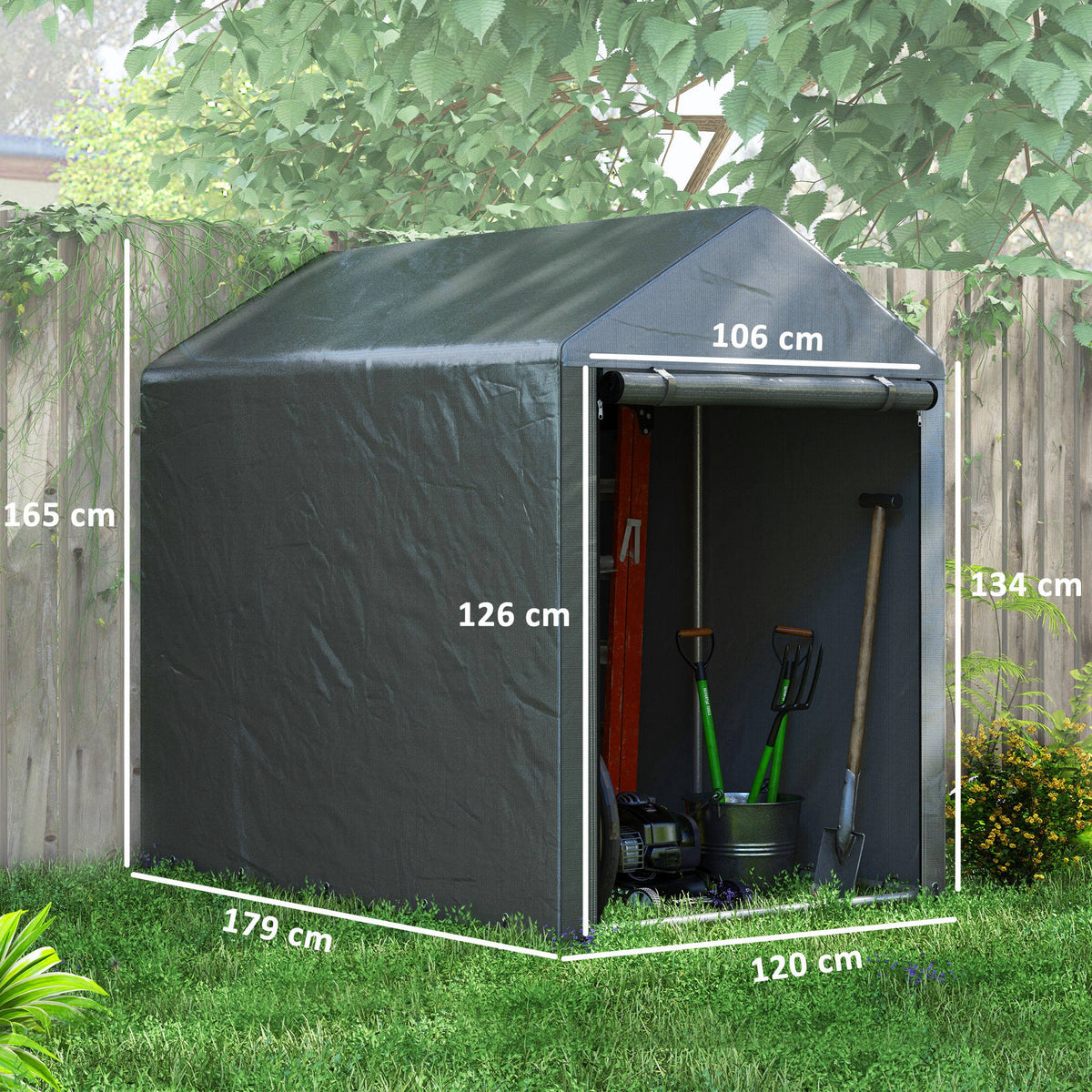 Outsunny Gartenschuppen, Lagerzelt, robust & wetterfest, Stahlrahmen, 1,2x1,8x1,6m, Dunkelgrau