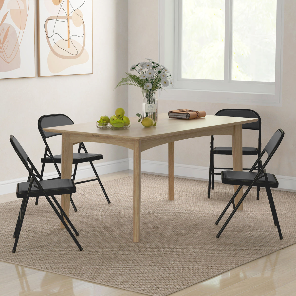 HOMCOM 4er-Set Klappstühle, Tragbare Bürostühle, Metallbeine, Faltstuhl für Büro, Empfang, Wartezimmer, Kunstleder, Schwarz
