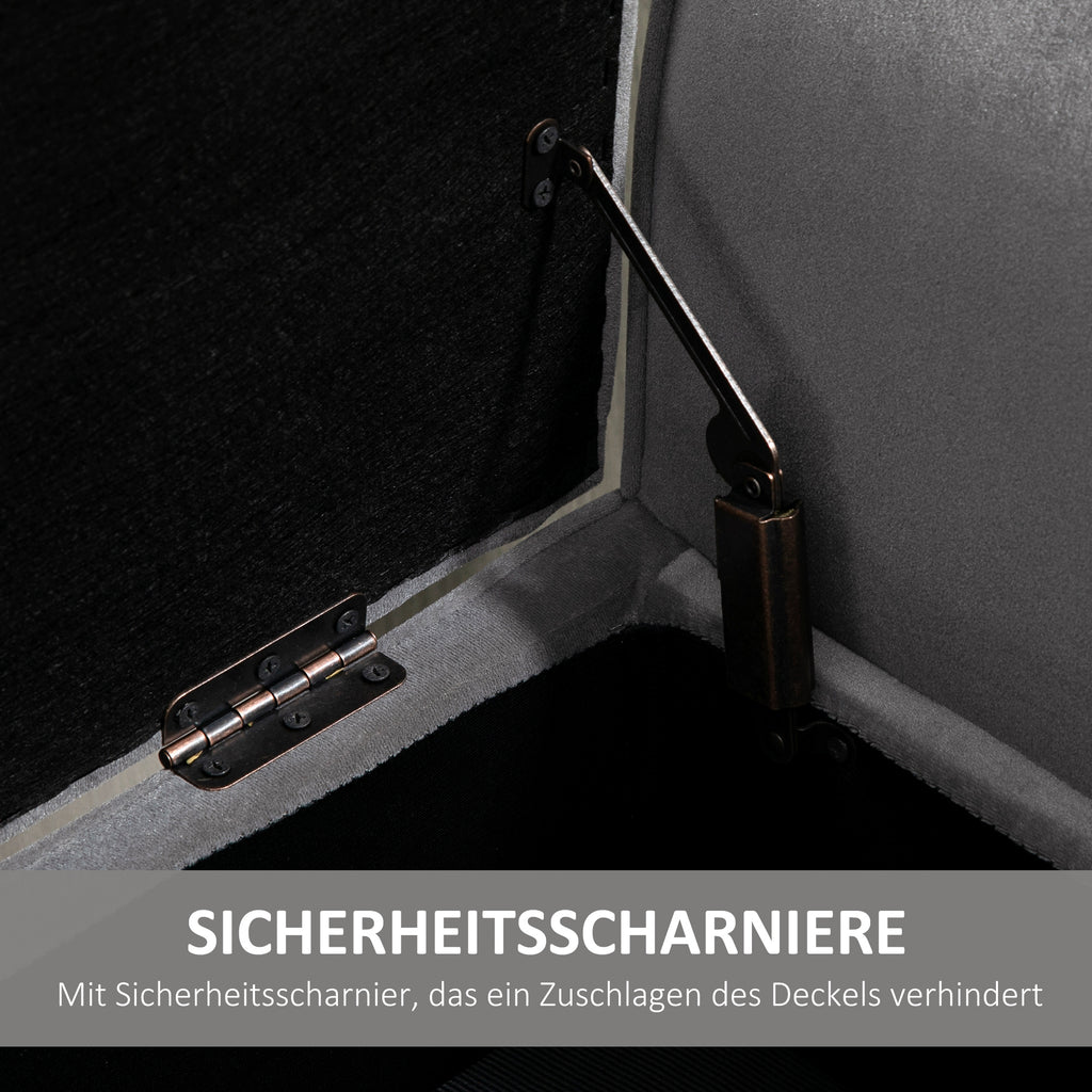 HOMCOM Polsterbank mit Stauraum und Armlehnen, Truhenbank für Flur, Schlafzimmer, Wohnzimmer, 118 x 42 x 66 cm, Dunkelgrau
