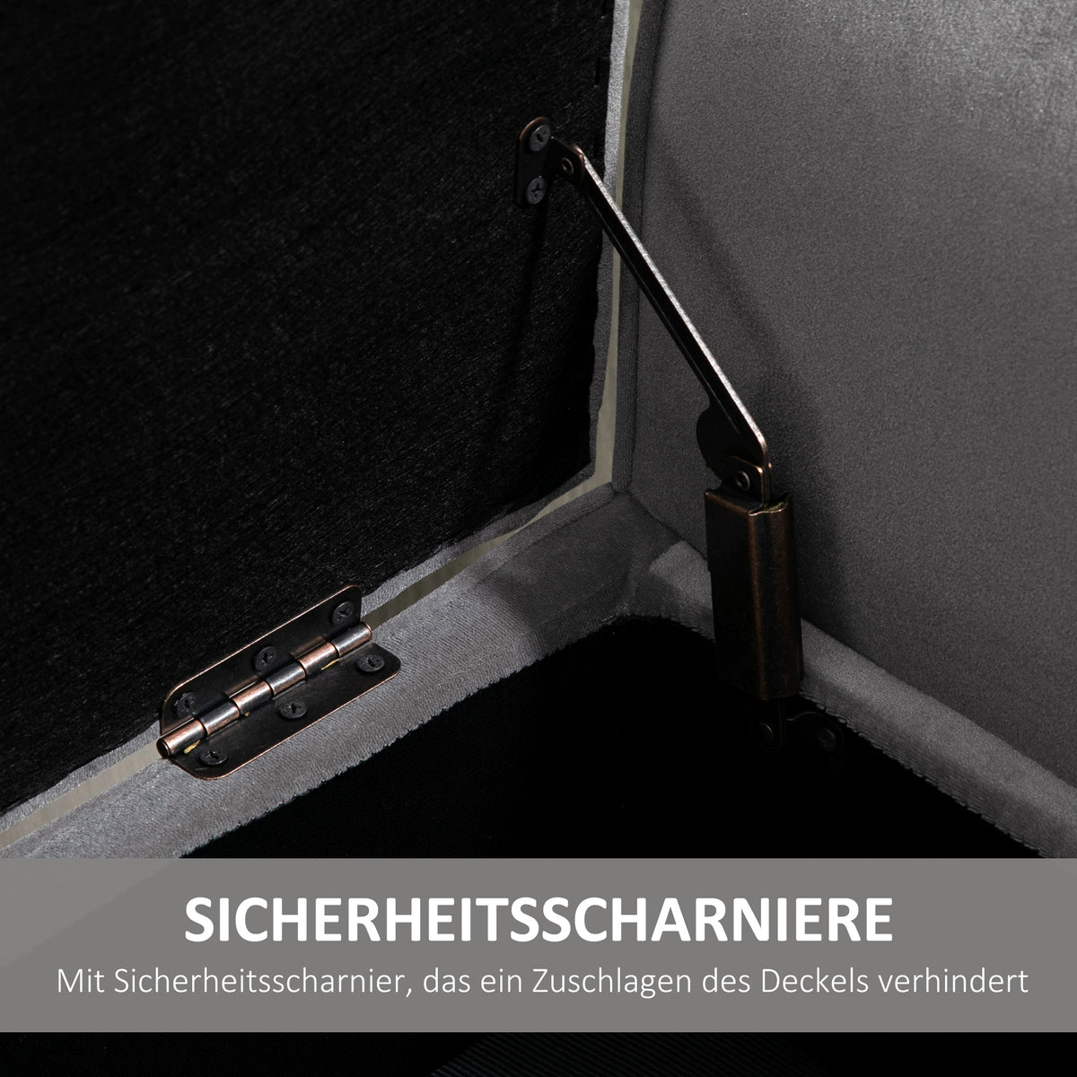 HOMCOM Polsterbank mit Stauraum und Armlehnen, Truhenbank für Flur, Schlafzimmer, Wohnzimmer, 118 x 42 x 66 cm, Dunkelgrau