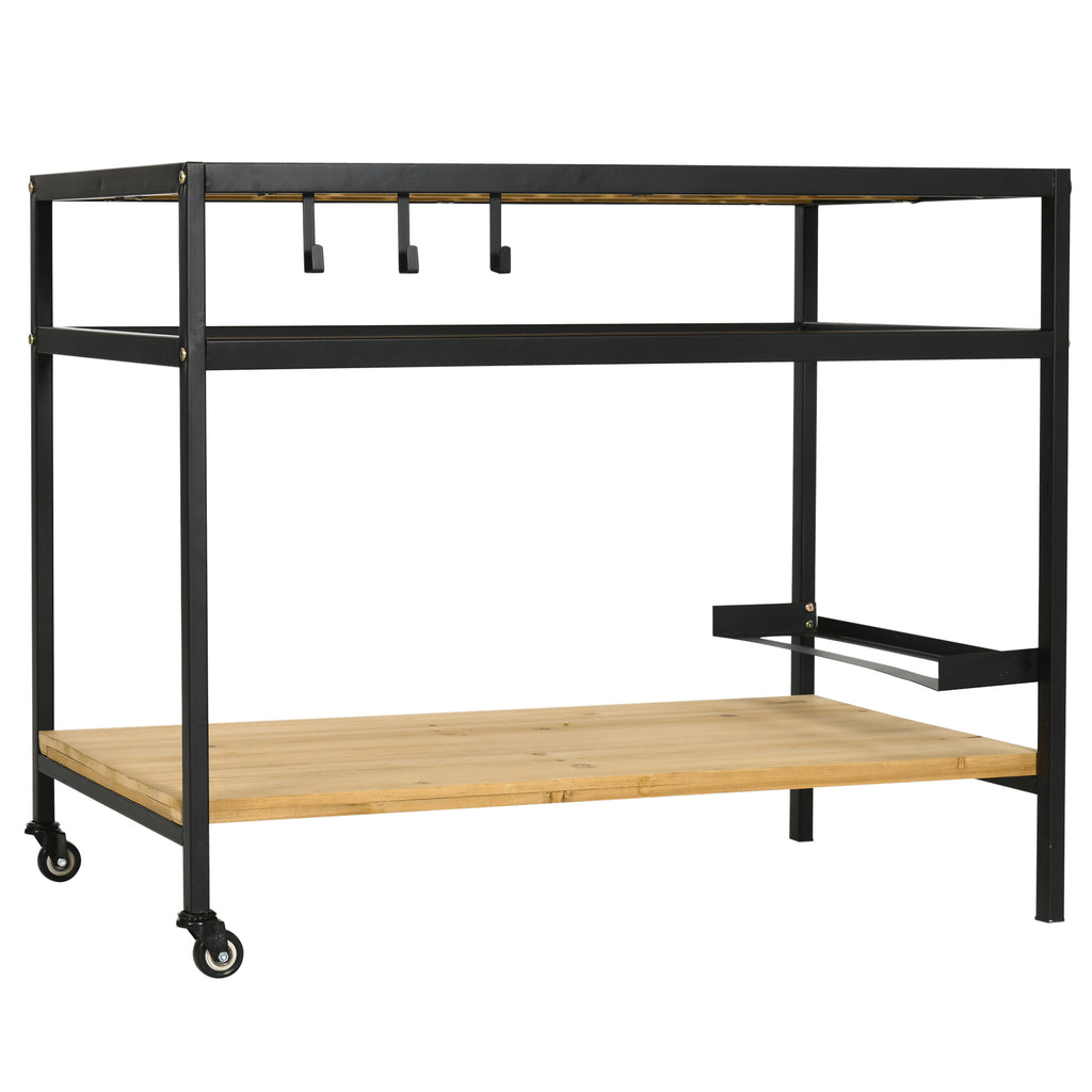 Outsunny Servierwagen im Industrie-Design, wetterbeständig, 3 Haken, 1 Regal,107 cm x 65 cm x 80 cm, Schwarz +Natur