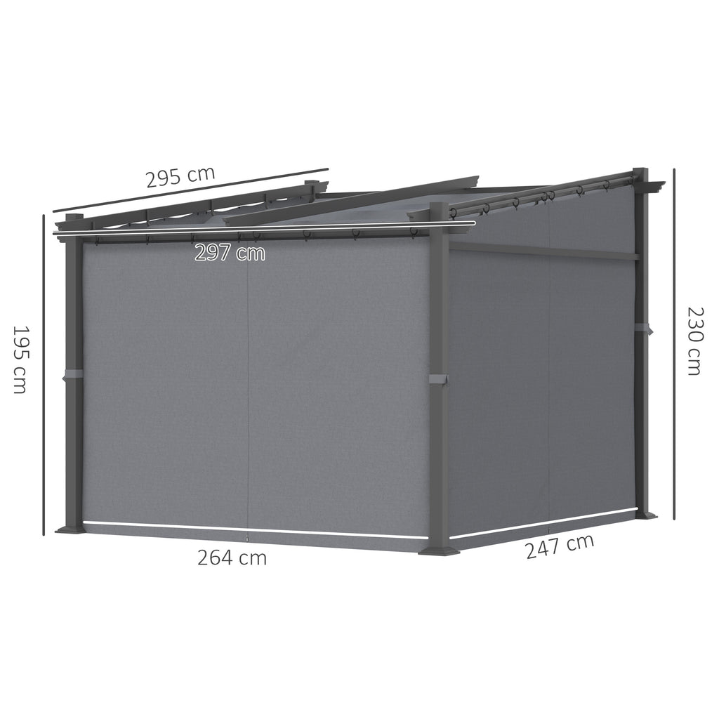 Outsunny Pergola, inklusive Befestigungsmaterial, ausziehbares Dach, 2.,97 m x 2,95 m x 2,3 m, Dunkelgrau