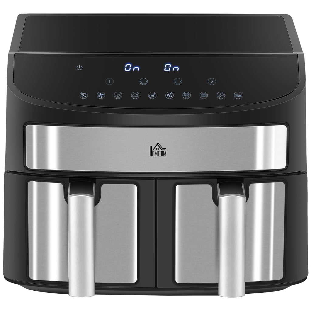 HOMCOM Heißluftfritteuse Multifunktionale Heißluftfritteuse,  8 L Fassungsvermögen, 2 Körbe, 60 min Time, Silber + Schwarz