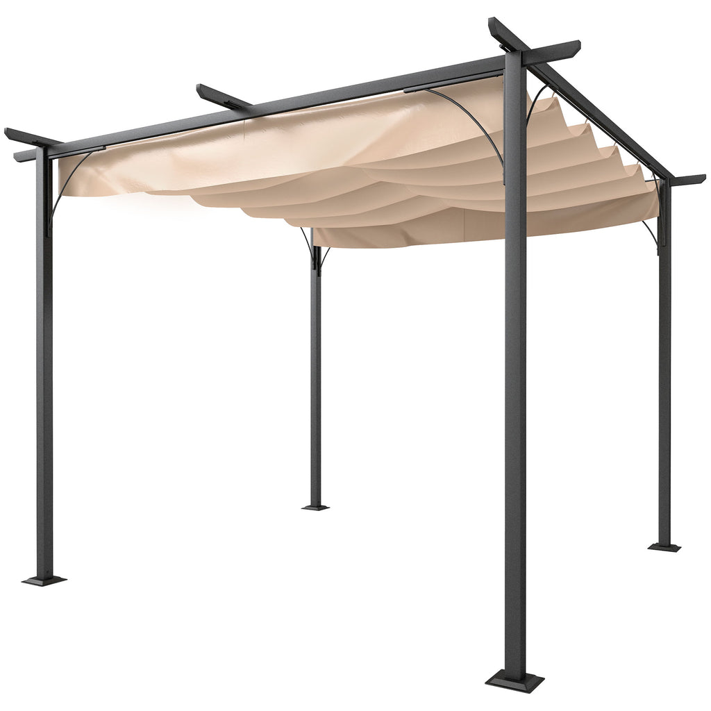 Outsunny Pergola Wasserdichter Pavillon 3 x 3 m Terrassenüberdachung mit Schiebedach, UV-Schutz für Garten Beige