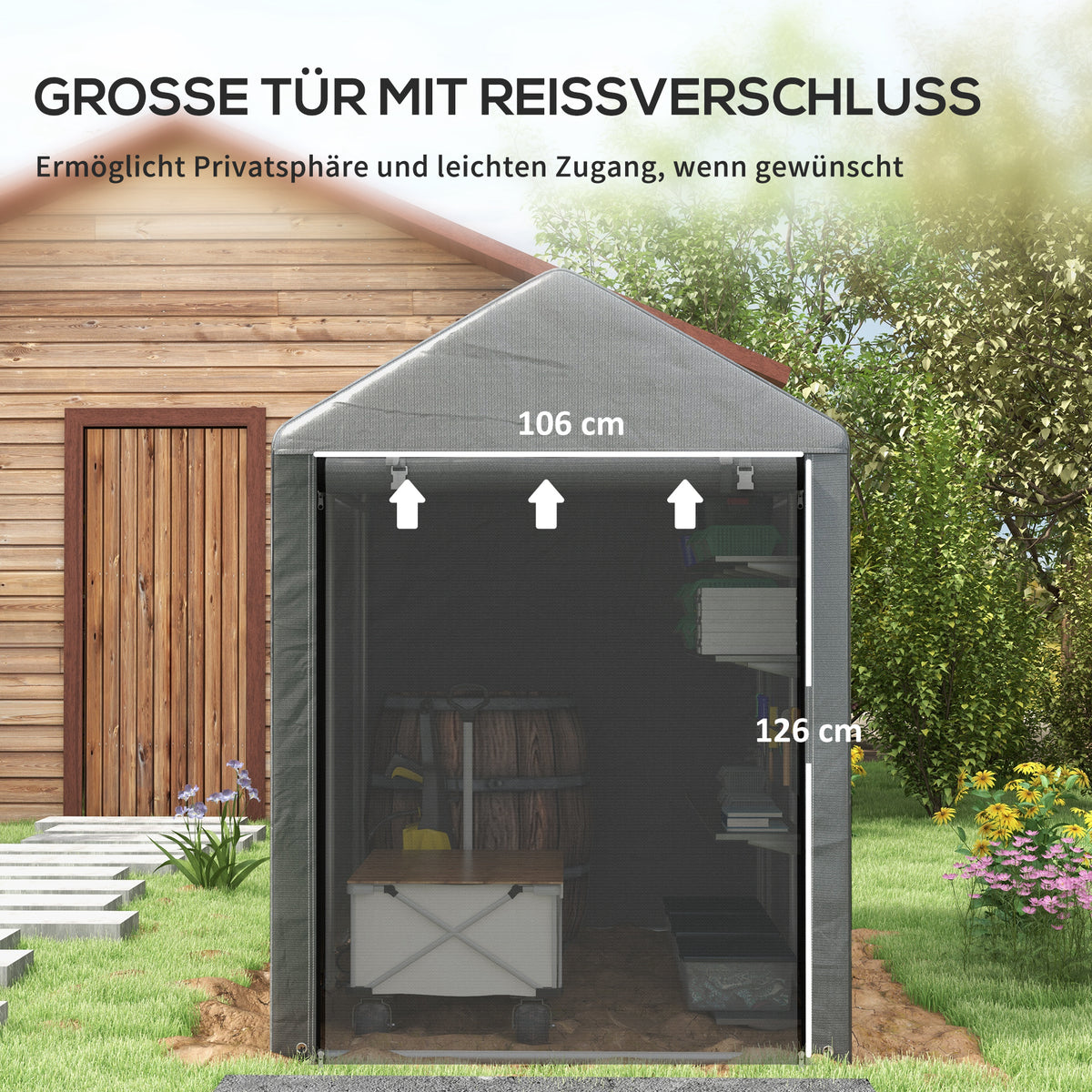 Outsunny Gartenschuppen, Lagerzelt, robust & wetterfest, Stahlrahmen, 1,2x1,8x1,6m, Dunkelgrau