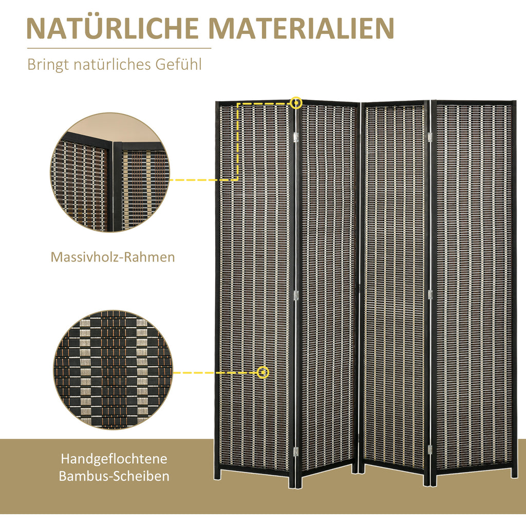 HOMCOM Raumteiler, faltbar, Kiefernholz/Bambus, 180 x 180 cm, Braun/Schwarz