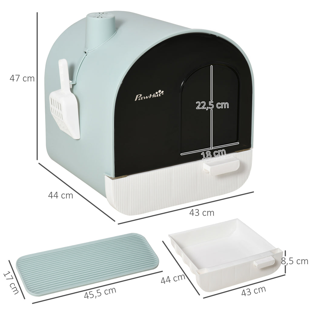 PawHut Katzentoilette Katzenklo mit Deckel Streuschaufel Streufangmatte Grün 43 x 44 x 47cm