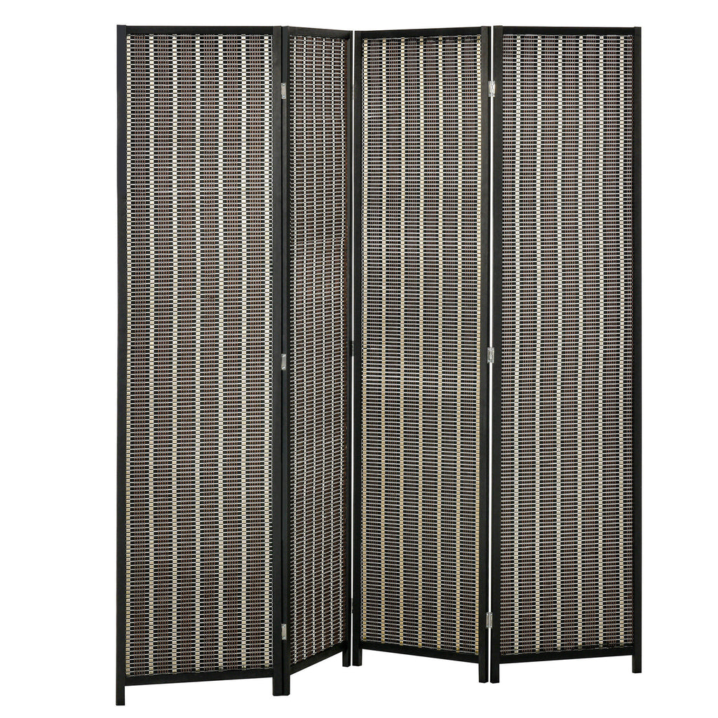 HOMCOM Raumteiler, faltbar, Kiefernholz/Bambus, 180 x 180 cm, Braun/Schwarz