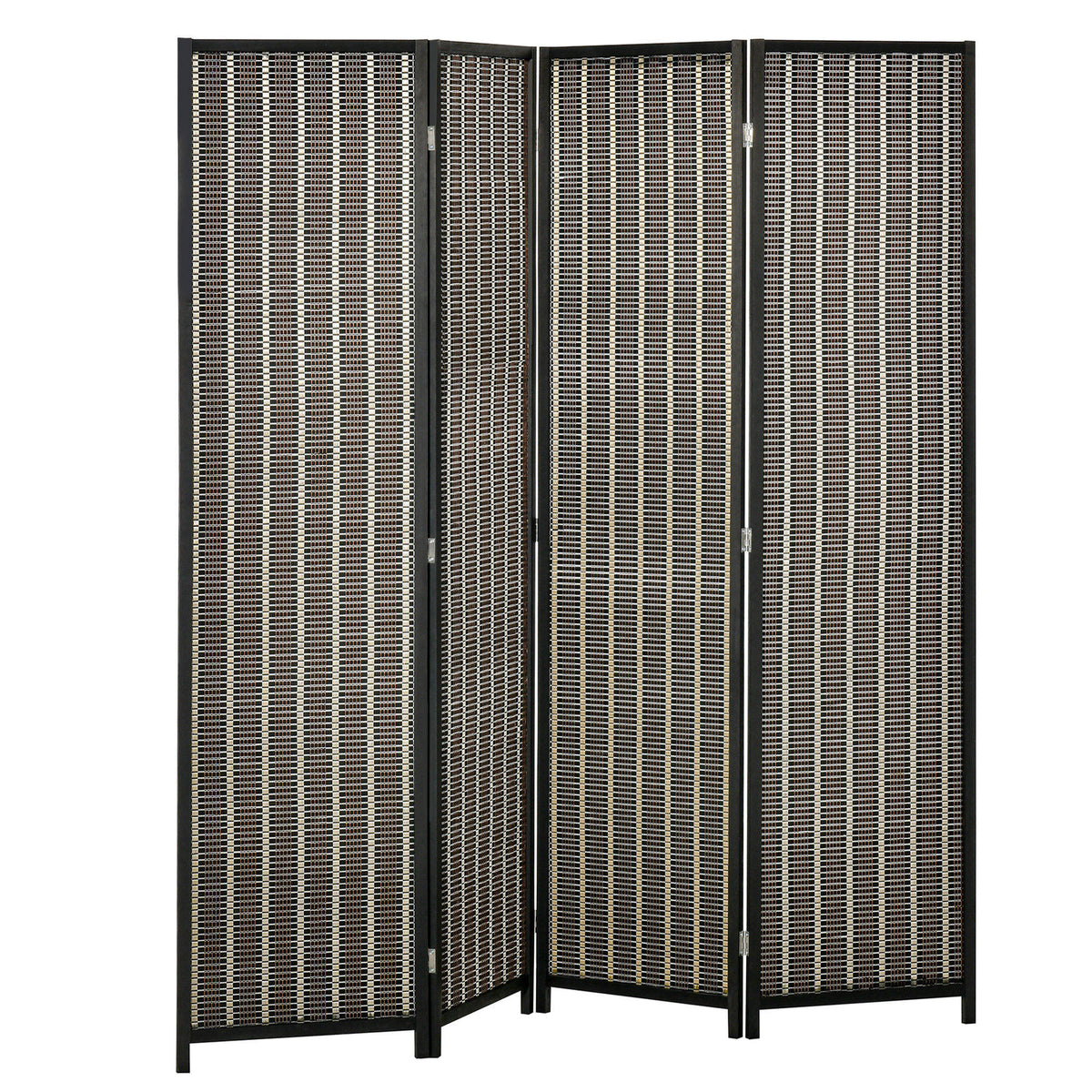 HOMCOM Raumteiler, faltbar, Kiefernholz/Bambus, 180 x 180 cm, Braun/Schwarz