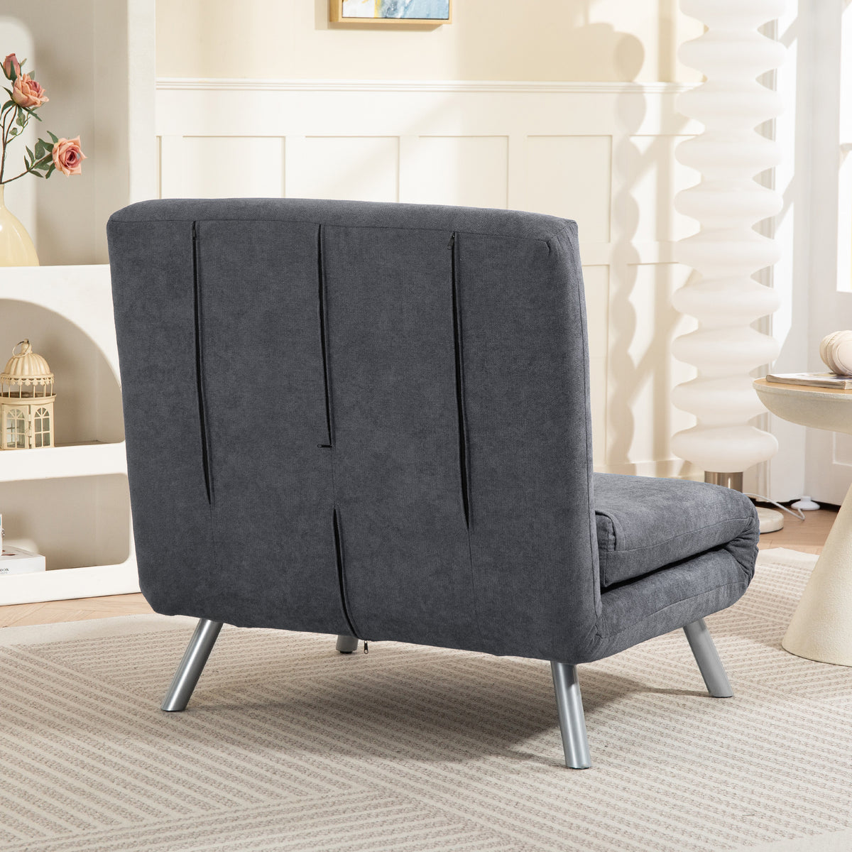 HOMCOM Polstersessel mit Bettfunktion, 2-in-1 Design, Schlafsessel, Gästebett, Stoffbezug, mit Kissen, Dunkelgrau