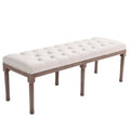HOMCOM Polsterbank Sitzbank Lounge Sitzhocker Vintage Retro mit Knöpfen Leinen + Holz beige 142 x 47 x 51 cm