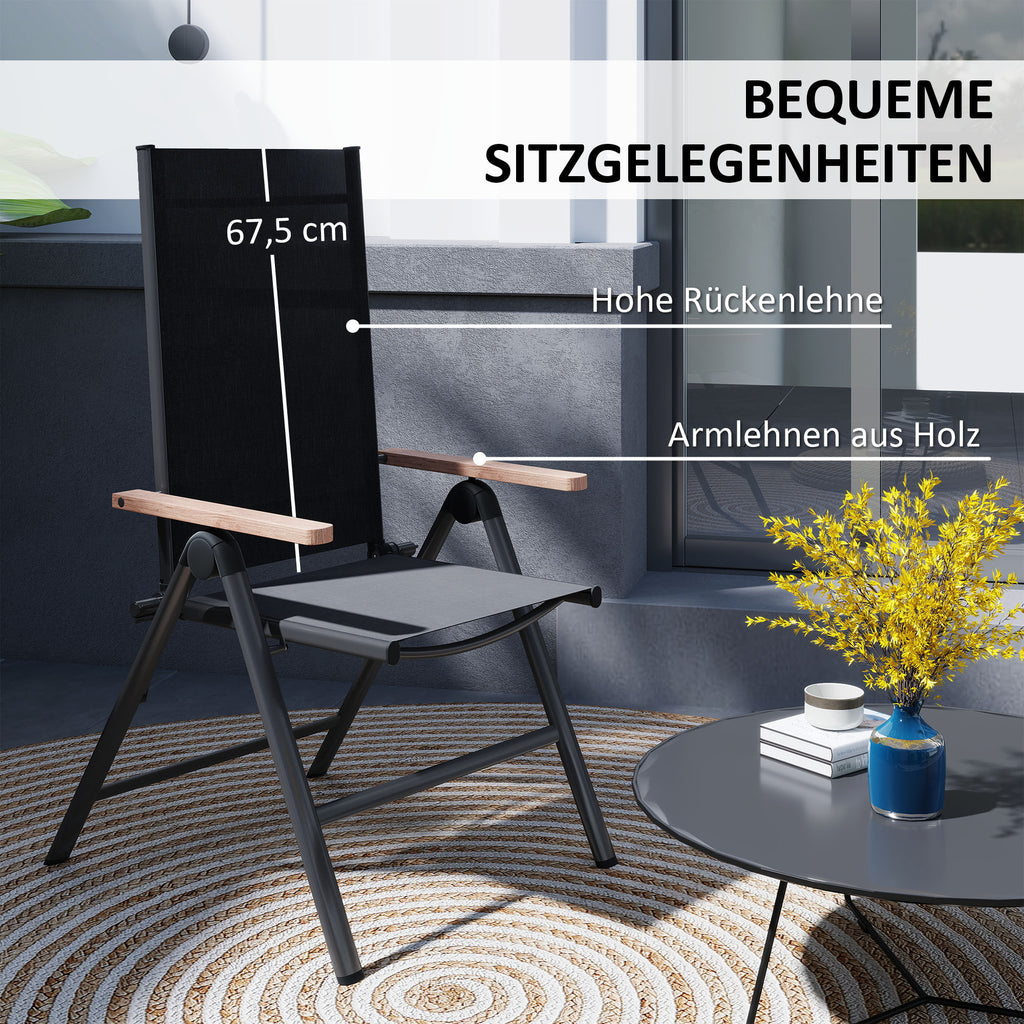 Outsunny Gartenstuhl aus Stahl Klappstuhl mit Armlehnen klappbar Balkonstuhl 120kg Belastbar 60 x 73 x 108cm Schwarz