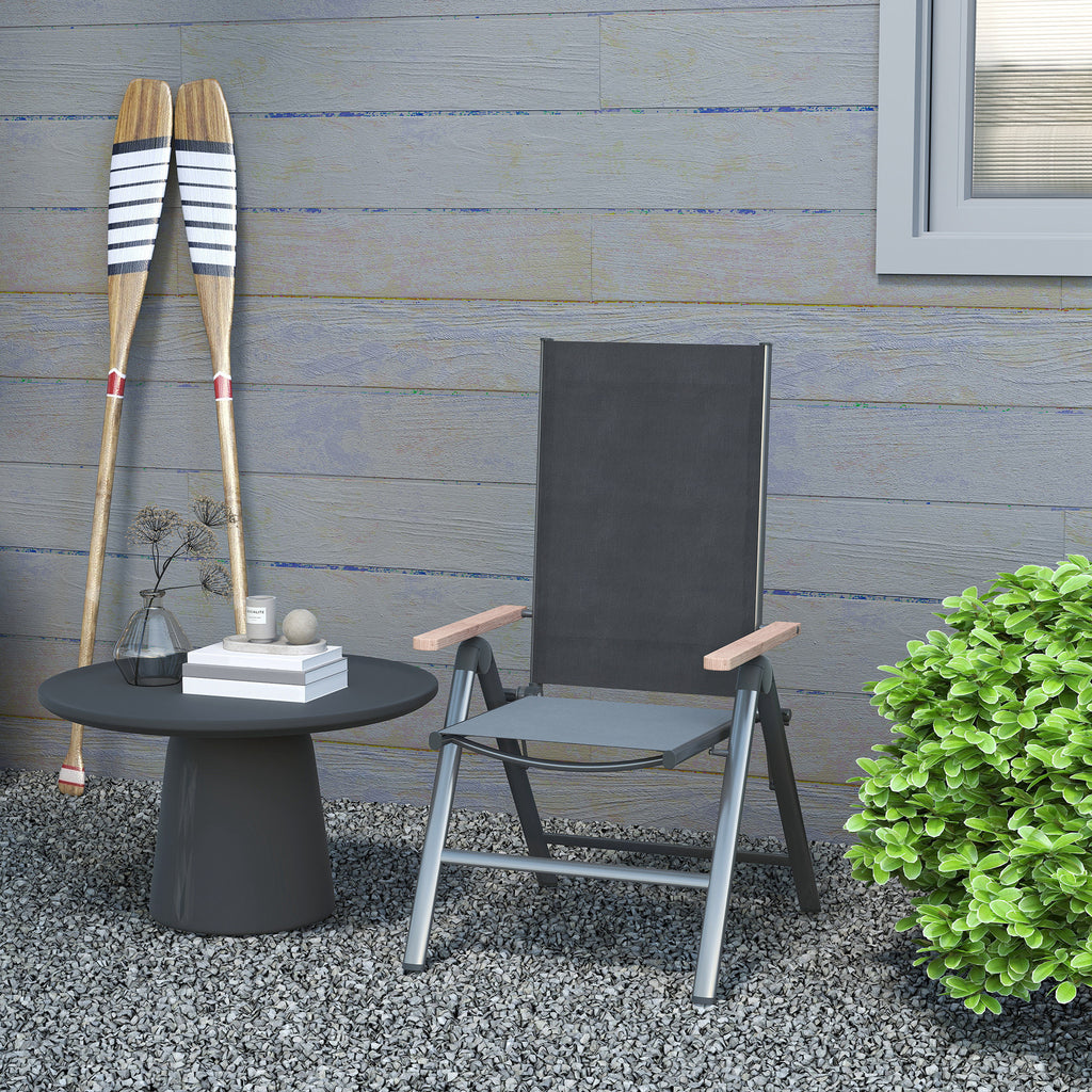 Outsunny Gartenstuhl aus Stahl Klappstuhl mit Armlehnen klappbar Balkonstuhl 120kg Belastbar 60 x 73 x 108cm Schwarz