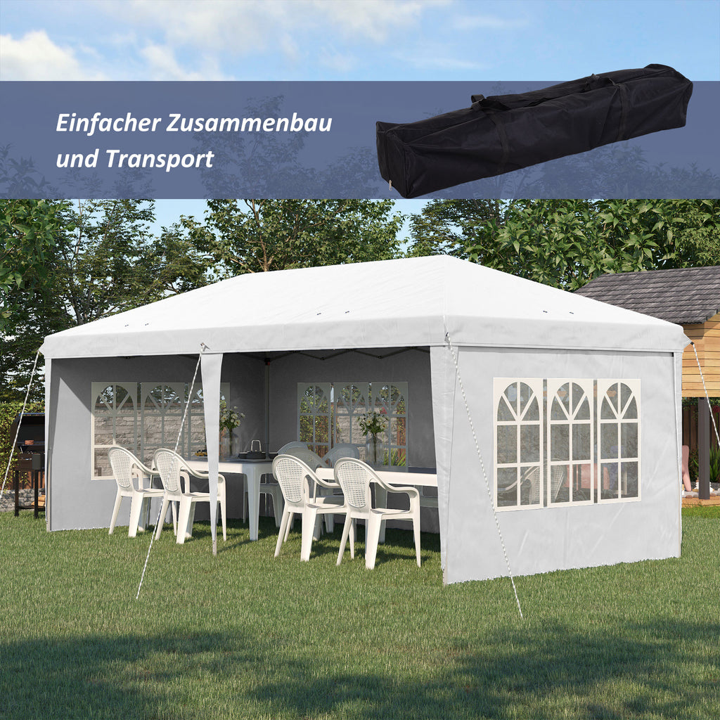 Outsunny Faltpavillon, Partyzelt, 4 große Fenster, abnehmbare Seitenwände, Metallrahmen, 5,85 x 2,95 x 2,7 m, Weiß