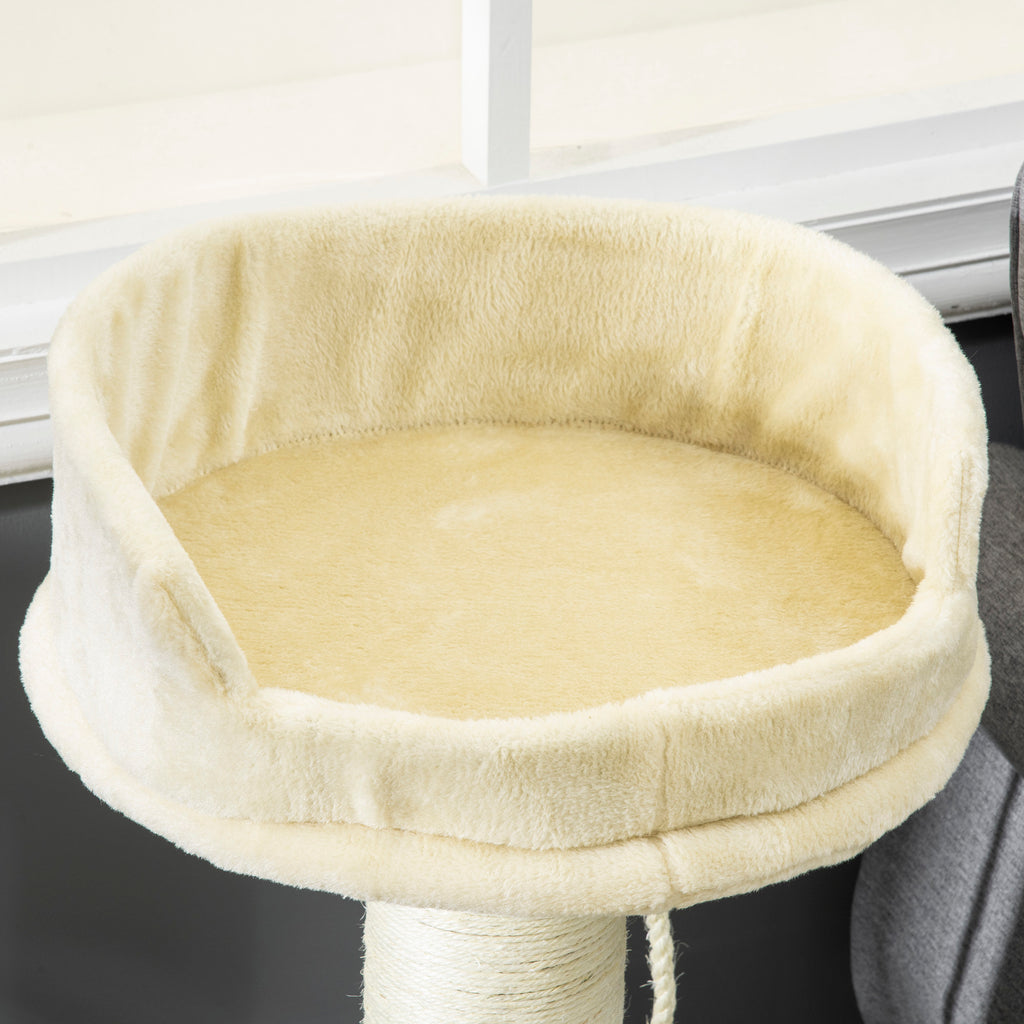 PawHut Kratzbaum Katzenbaum Katzenbett, 1 Katzenbett, inkl. Katzenspielzeug, 55 cm x 55 cm x 83 cm, Beige