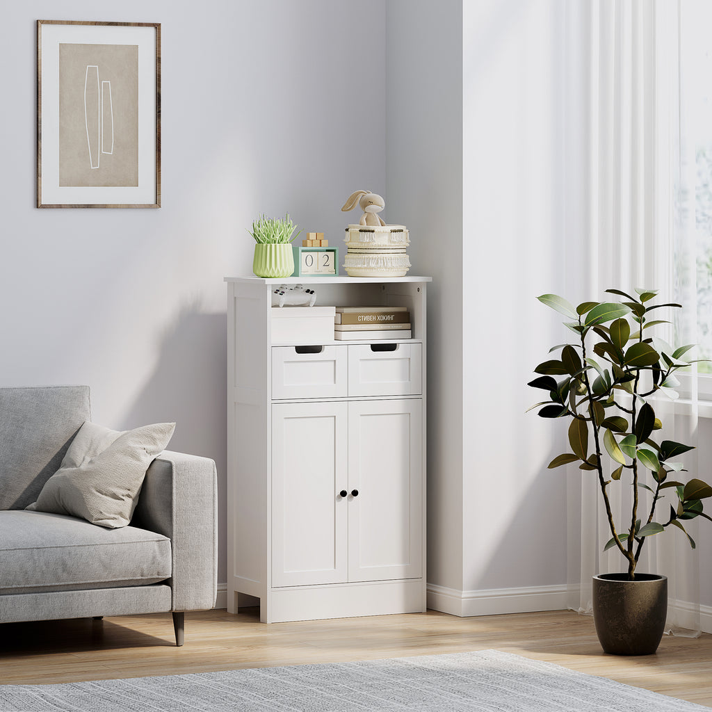kleankin Badezimmerschrank mit 2 Schubladen, Tür, 60 x 30 x 109 cm, Weiß