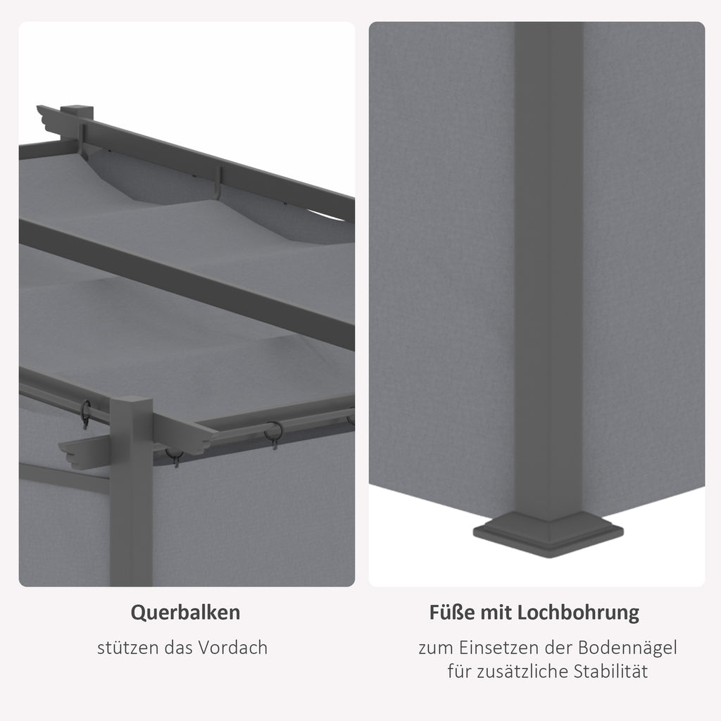 Outsunny Pergola, inklusive Befestigungsmaterial, ausziehbares Dach, 2.,97 m x 2,95 m x 2,3 m, Dunkelgrau