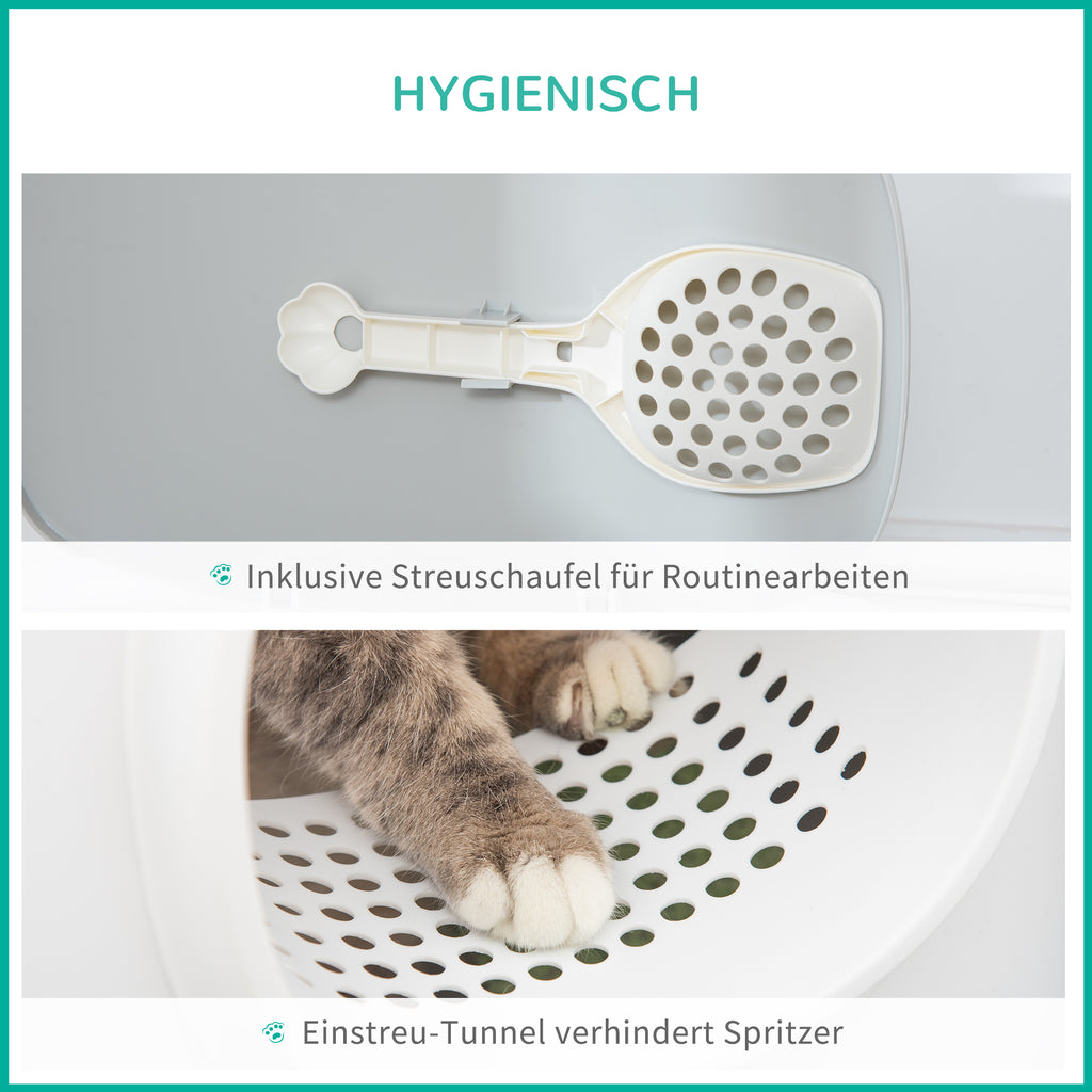 PawHut Katzenklo mit Deckel Katzentoilette mit Haube Schaufel Gitterboden XXL Katzentoilette für Katzen bis 5 kg 55 x 40 x 39 cm Weiß